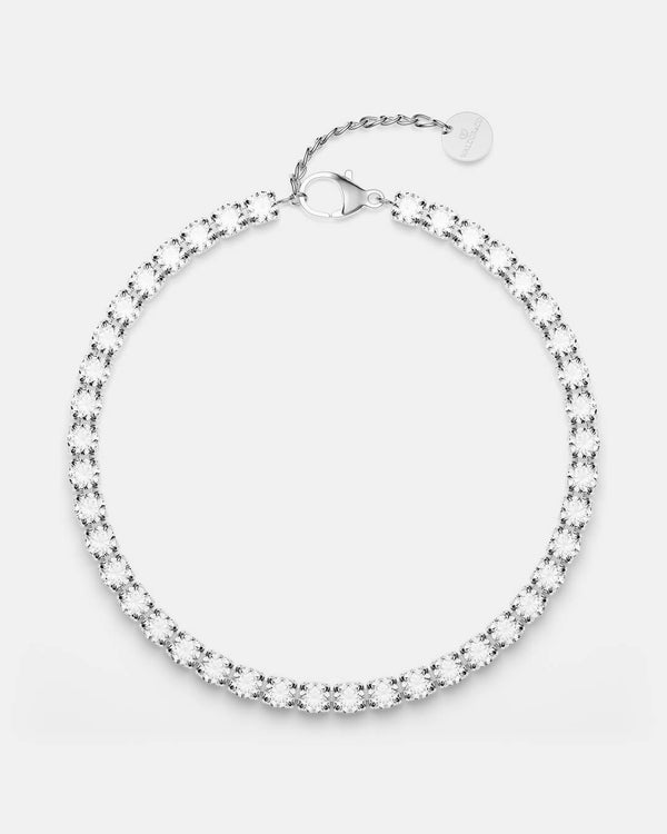 A polished stainless steel chain in silver from Waldor & Co. One size. The model is Tennis Chain Polished 